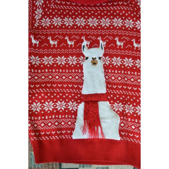 Pink Queen Christmas Llama Alpaca Chunky Knit Turtleneck Sweater Dress Large - Picture 2 of 8